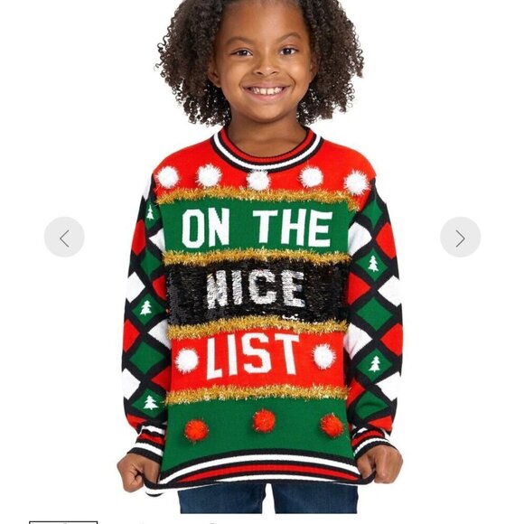 Girl's Naughty or Nice Reversible Sequin Ugly Christmas Sweater - New in Package - Picture 1 of 6